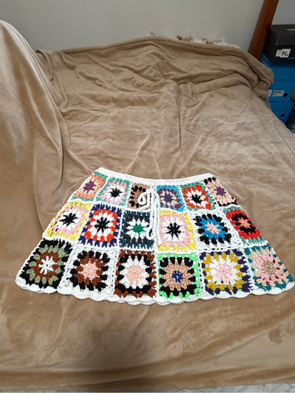 SHEIN  Crochet Multicolor Patchwork Mini Skirt Women’s Medium Swim CoverUp